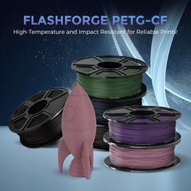 FLASHFORGE Carbon Fiber PETG Filament 1.75mm Black, Reinforced 3D Printer Filament 1kg, Lightweight & High-Strength PETG-CF Filament, Strong & Easy to Print