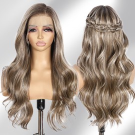 Ash Brown Body Wavy Glueless 13×4 Synthetic Lace Front Wig 24 Inch
