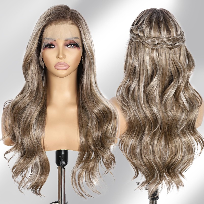 Ash Brown Body Wavy Glueless 13×4 Synthetic Lace Front Wig