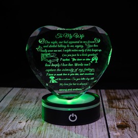 Lovenreal Gift for Wife from Husband, Women Gift for Anniversary Birthday with LED Base, Crystal Heart Shape I Love You Anniversary Romantic Ideas to My Wife Crystal Keepsakes Christams Present