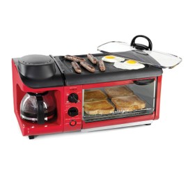 Nostalgia 3-in-1 Breakfast Station - Includes Coffee Maker, Non-Stick Griddle, and 4-Slice Toaster Oven - Versatile Breakfast Maker with Timer - Red