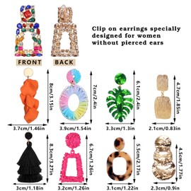 Finrezio 9 Pairs of Women's Clip-On Earrings Without Pierced Ears Non-Pierced Clip Earrings for Women Statement Resin Acrylic Drop Dangle Earrings Lightweight Geometric Hoop Earrings Ear Clip, polymer