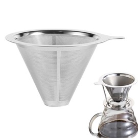 Pour Over Coffee Dripper, Reusable Stainless Steel Pour Over Coffee Filter, Paperless Permanent Coffee Strainer for 1-4 Cups with Base, Compact Size 3.93"x2.36"x1.10"