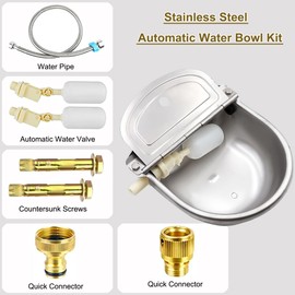 Automatic Dog Water Bowl Dispenser with Float Valve, 304 Stainless Steel Livestock Water Dispenser for Dog Horse Goat Pig Cow Livestock Water Bowl Kit Automatic Horse Waterer Bowl with Pipe Hose