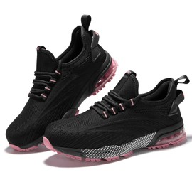 SPIEZ Safety Shoes Women's Lightweight Non-Slip Work Shoes for Women Safety Shoes with Cushioning for Work and Everyday Use Black/Pink EU 35-41, Black-pink