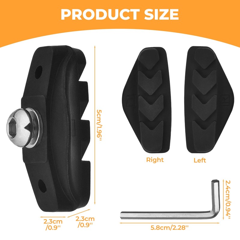 Hsrag 5pcs Bike V-Brake Pads, 2 Pairs with Installation Wrench,