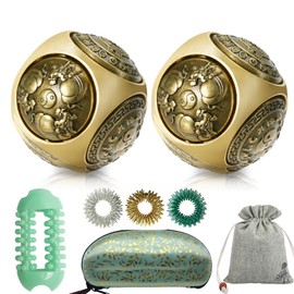 1.45in Baoding Balls Set Chinese Hand Massage Exercise Balls, Metal Stress Balls Six-Sided Rotation for Hands Therapy, Exercise, and Stress Relief