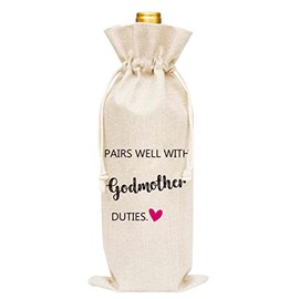 Godmother Wine Bag - Burlap Wine Bottle Cover Gift Bag for Godmother, Aunt, Godparent - 1 Pc Wine Bag(C14)