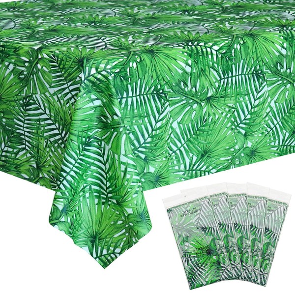 5Pcs Tropical Luau Plastic Tablecloth, Hawaii Palm Leaves Table Cloth,