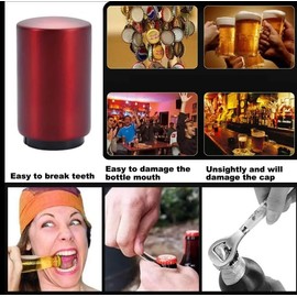 Premium Beer Bottle Opener,Automatic Bottle Openers, Stainless Steel Push Down Beer Opener, No Damage to Bottle Cap with Magnet,Portable Pop the Top Bottle Opener for Home Bars Camping Party (Gold)