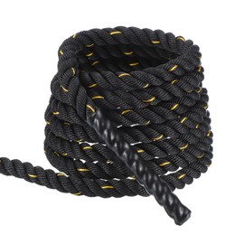 MECCANIXITY Battle Rope 20ft x 1 Inch Polyester Workout Rope Heavy Fitness Exercise Rope for Strength Training Home Gym Muscle Building, Black Yellow