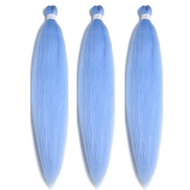BALINGHAIR Braiding Hair Pre-Stretched Kanekalon High Temperature Synthetic Fiber Braid Hair 28 Inches (Light Blue, 28 Inch (Pack of 3))