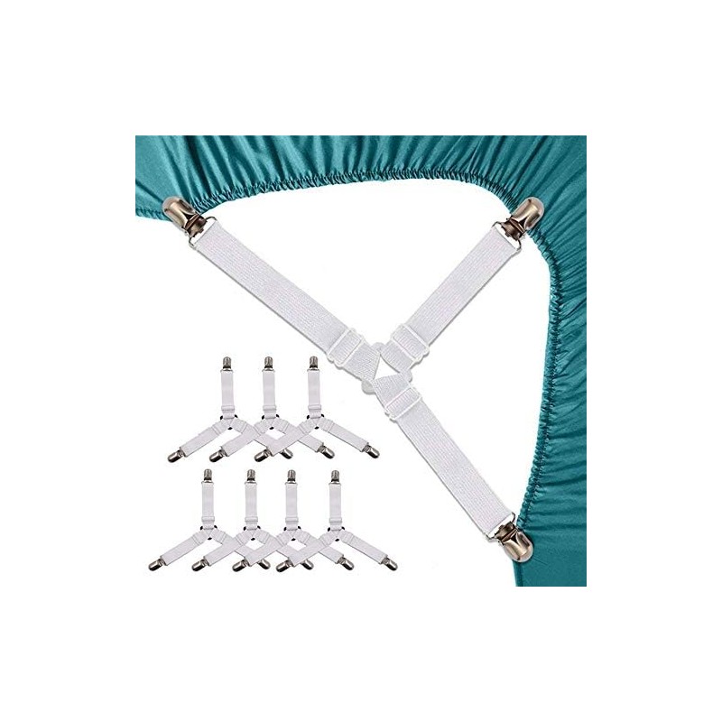 8 Piezas Sujetadores para Sábanas, Ajustables Elásticos Correas Cama Clips