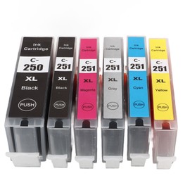 250‑251 Multi Colors Ink Cartridge Replacement Inkjet Cartridges Printer Accessories for PIXMA 6 Colors (BK BK C M Y GY)