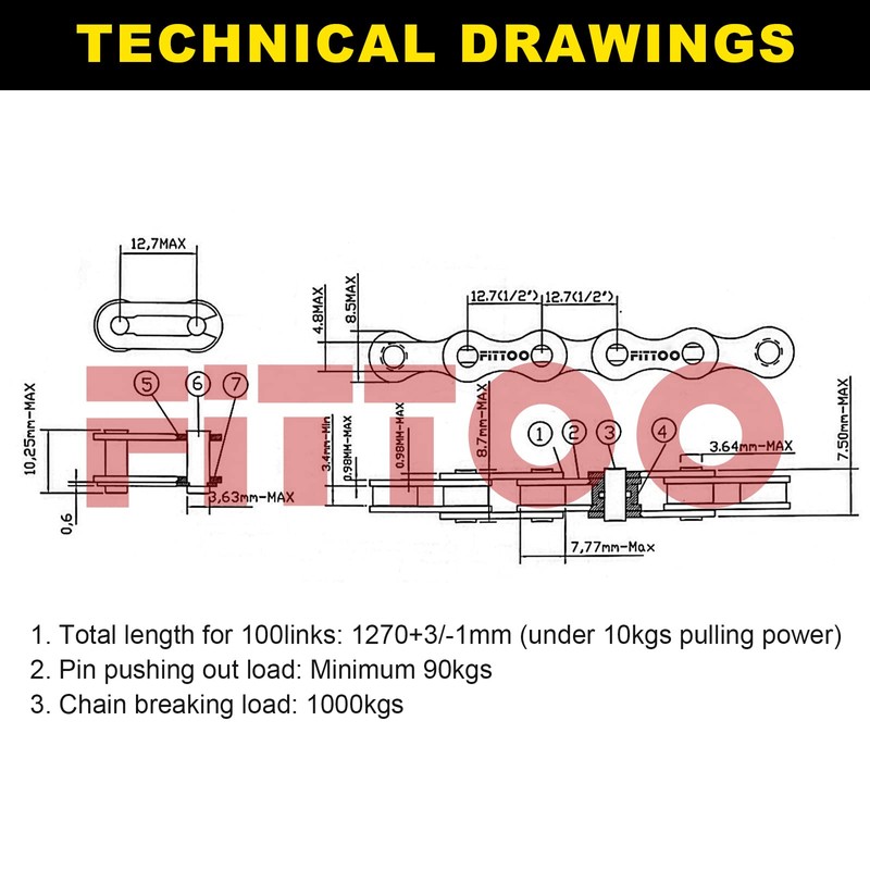 FITTOO Single Speed Bike Chain 1/2 x 1/8 Inch 114