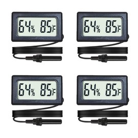 4-Pack Mini Digital Hygrometer Thermometer Gauge with Probe LCD Display Temperature Fahrenheit Humidity Meter for Incubator Reptile Plant Terrarium Sealed Containers Guitar Case