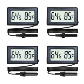 4-Pack Mini Digital Hygrometer Thermometer Gauge with Probe LCD Display Temperature Fahrenheit Humidity Meter for Incubator Reptile Plant Terrarium Sealed Containers Guitar Case
