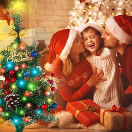 Solar Christmas Tree Decorations Outdoor Lights 2 Packs with 60 LED 50 Xmas Ornaments 6 Lighted Gift Boxes 8 Modes 34Inch Mini Prelit Christmas Tree for Porch Pathway Yard Garden Grave Cemetery