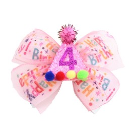 4th Birthday Hair Bow for Girls, Hot Pink Hair Clip Hair Accessories for Girls 1 2 3 4 5 6 Years Birthday Party Supplies Decorations