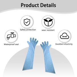 Syylqyr 50 Pcs Blue Gloves, Durable Lambing Gloves, 85cm Arm Length, Long Gauntlet for Cleaning Farm Use, Waterproof Heavy Duty Gloves for Household Veterinary and Livestock Care