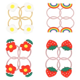Outanaya 16pcs Cartoon Hair Ropes Lightweight Hair Rings for Boy Girl Styles Including Rainbow Strawberry Egg Flowers for Hairstyles