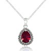 Ice Gems Sterling Silver Created Ruby Pear-Cut Oxidized Rope Pendant