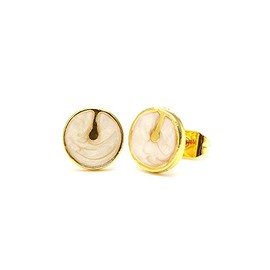 CHICNET Brass Stud Earrings Circle Line 8 mm Colourful Gold Enamel Nickel Free Brass White
