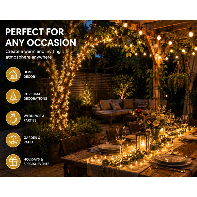 Solar Powered Outdoor Fairy Lights 20M Waterproof LED String Lights