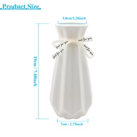 Weiße Vasen 19 cm hoch, moderne Blumenvasen aus Keramik mit farbigem Band, dekorative Vasen für Pampasgras, geometrische Vasen für Zuhause, Wohnzimmer, Esstisch, Büro, Dekoration