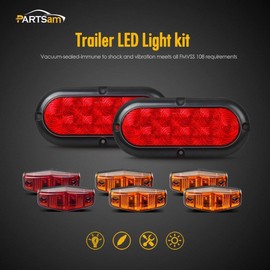 Partsam 12V Led Trailer Lights Waterproof, 2Pcs 6 Inch Oval Led Trailer Tail Lights Stop Turn Brake Tail Lights, 8x Mini Oval Led Marker Clearance Lights Utility boat RV Camper cargo dump Trailer