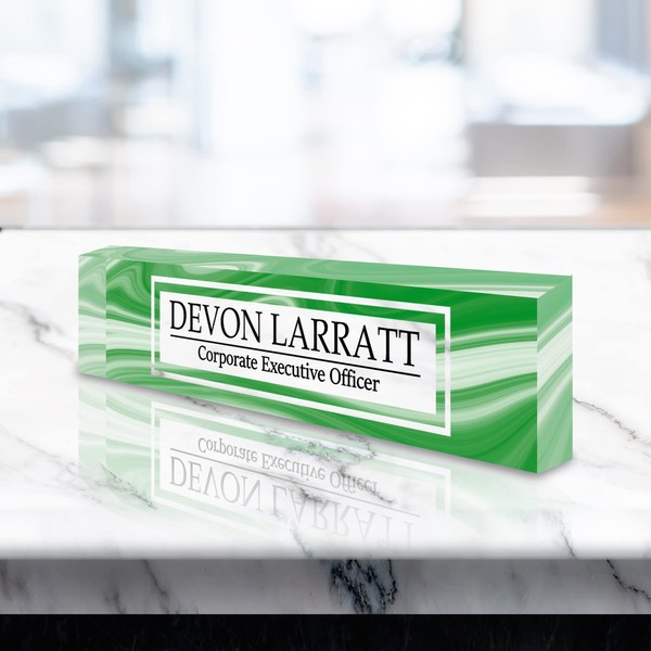 VWAQ Custom Green Wave Design Name Desk Plate On Clear