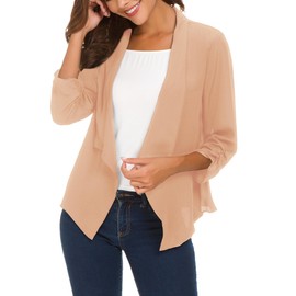 Urban CoCo Women's Ruched Sleeve Lightweight Thin Chiffon Blazer (S, Milky Brown)