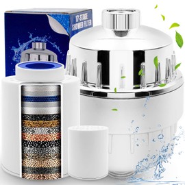 FUN-DRIVING Universal 17 Stage Shower Filter with 2 Pcs Filter Cartridges,Reduce Chlorine Fluoride Heavy Metals,other Sediments, FDSF