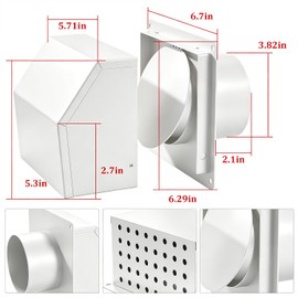 4 Inch Dryer Vent Cover, Galvanized Steel Wall Vent Cover Removable Exterior Dryer Vent Cover White Hooded Wall Vent with Screen and Damper Air Exhaust Duct Outlet Cap for Outdoor Home Laundry Room