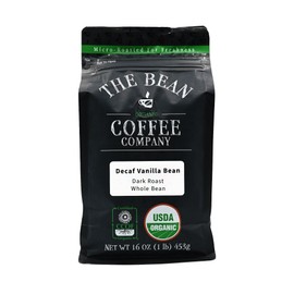 The Bean Organic Coffee Company Water Processed DECAF Vanilla Bean, Medium Roast, Whole Bean Coffee, 16-Ounce Bag