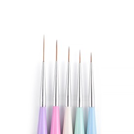KADS 5-Piece Wooden Liner Nail Art Brush Set, 5 Color Handles, 7/9/11/15/20mm Nail Art Brushes for Detailing, Striping, and Painting
