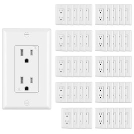 CML Decorator Wall Recetpacle Outlet, 50 Pack Tamper Resistant 15 Amp Standard Electrical Outlets, 15A/125V, 2 Pole 3 Wire, Wallplate Included, UL Listed, White