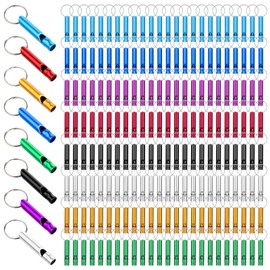 200 Pcs Emergency Whistles with Keychains, Aluminum Extra Loud Safety Survival Whistle, Bulk for Training Outdoor Sports Camping Hiking Boating Hunting, Multicolor