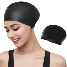 SHUUDAUKO Gorros de Natación para Pelo Largo, Gorra de Silicona para Mujeres y Hombre, Gorros de NatacióN Gruesos de Alta Elasticidad para Pelo Largo, Mantén Tu Cabello Seco - Negro
