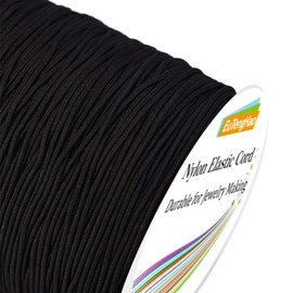 EuTengHao Nylon Elastic Cord - Black Satin Decorative Cord for Bracelet, Necklace & Jewelry Making (1.5mm x 55Yards)