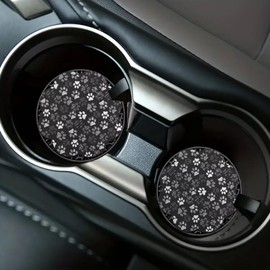 Pensura Car Coasters for Drinks Absorbent, 2 Pack Flower Shaped Dog Paw Print Car Cup Holder Coaster, 2.75" Non-Scratch Coasters, Auto Accessories for Women Men