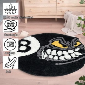 PASUXI Angry 8 Ball Rug – Black & White Trendy Area Rug, Non-Slip Flocking Cool Rugs and Aesthetic Rugs for Bedroom & Living Room Decor, Soft Doormat for Stylish Home Aesthetics (31Inch/2.58FT)