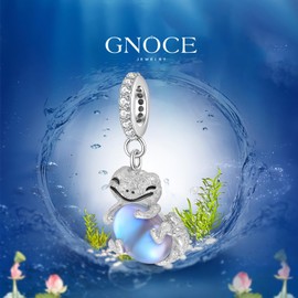 GNOCE Lizard Embraces Moonstone Pendant Charm 925 Sterling Silver Dangle Charms for Charms Bracelet Jewelry Gift For Women Wife Fit Snake Chain Bracelets/Necklace