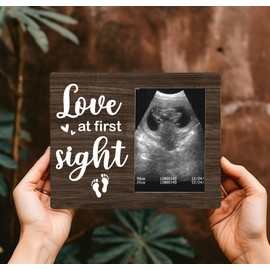CAIFZ Love at First Sight Picture Frame, Ultrasound Photo Frame Gifts for Expecting Mom, Dad, Baby Sonogram Wodden Frame, 4x6 inch Photo
