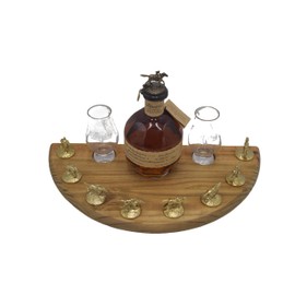 Bourbon Cork Display Half Moon Shape With Light and Glass Holders Compatible With Blanton's Horse Cork Stoppers- 3 Different Stain Options (Golden Oak)