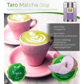 Tea Uniqo Taro Matcha Powder, Matcha Latte Powder with Taro Root Flavour, Ideal for Bubble Tea or Pure, No Artificial Dyes in Elegant Tin