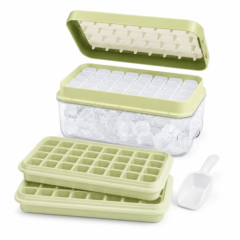 64-Cube Ice Tray Set for Freezer – Easy-Press Silicone Molds
