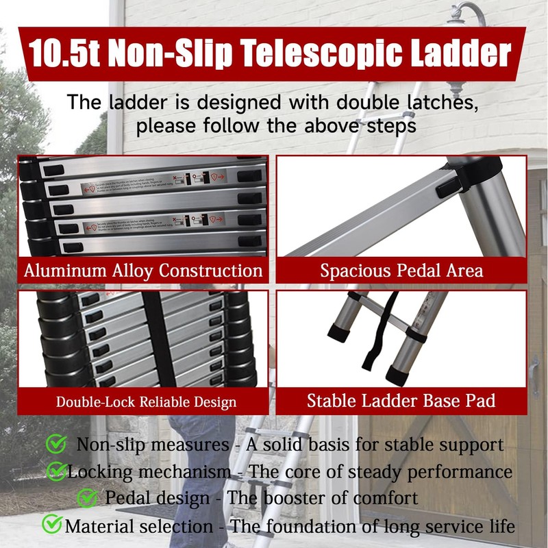 findmall 10.5FT / 3.2M Aluminum Telescopic Ladder Folding Step Inward