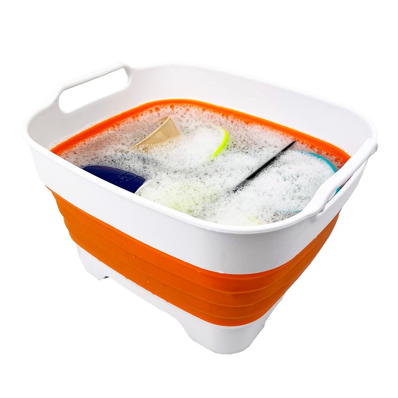 SAMMART 7.5L Collapsible Dishpan with Draining Plug - Foldable Washing