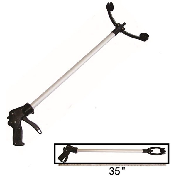 Reacher Grabber New Locking Feature,10.5'' Wide Jaw, 35'' Extra Long, Suction Cups for Precise Work, 360 Degree Head Rotation, Reaching Assist Tool for Trash Pick Up,Garden Nabber, Arm Extension